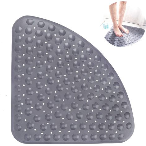 Tapis de douche antidérapant, antibactérien, anti-moisissure, quart de cercle, d'angle, tapis de bain, tapis de bain à ventouses pour baignoire et douche (54 cm x 54 cm, gris) (1/5)