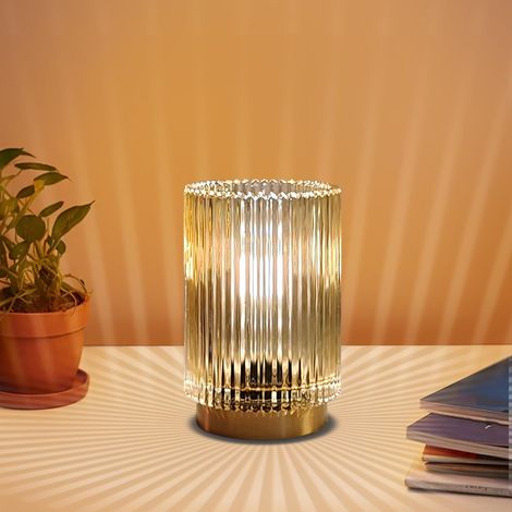 Cordless Rechargeable Table Lamp - Bedside Lamp Glass Night Lamp Romantic Table Lamp for Bedroom, Living Room, Cafe, Bistro, Restaurant (Amber) (1/5)
