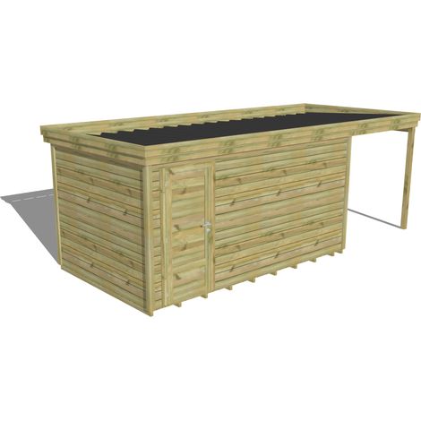 ABRI DE JARDIN bois Pin autoclave 27mm - 6,34x2,64m / 16,7m2 - Bac acier - Plancher bois