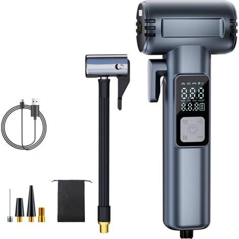 Compresseur d'air portable sans fil - Gonfleur de pneus intelligent pour voiture/moto/vélo avec 5 modes LED, chargeur USB, sécurité SOS, mini pompe
