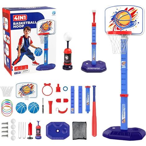 Basketballständer für Kleinkinder, 4-in-1-Pool-Basketballständer-Set, T-Ball-Halter, Baseballspielzeug, Indoor- und Outdoor-Sport für Jungen im Alter von 1-8 Jahren.