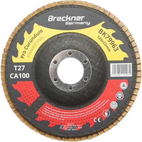 Disco lamellare abrasivo al corindone T27 CA100, 125x22mm per la levigatura/lucidatura di acciaio inossidabile e metallo Breckner Germany