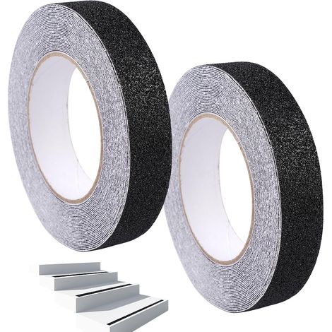 rollos de cinta antideslizante para escaleras, 2,5 cm x 10 m, cinta antideslizante para exteriores, para uso interior y exterior, para mayor seguridad en el trabajo y en el hogar, impermeable, negra. (1/5)