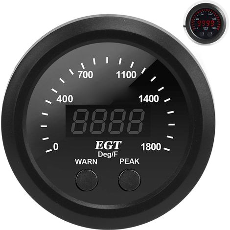 Jauge de température des gaz d'échappement de voiture, ultra-mince (52 mm), 0-1800 °F, LED rouge, universelle avec capteur (1/5)