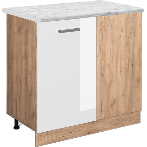 Mobile ad angolo cucina R-Line, Bianco lucido, 86 cm PL Marmo, Vicco