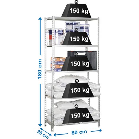 SimonRack Scaffale Portaoggetti, 1800x800x300 mm, 5 Ripiani in Legno, Portata 150 kg per Ripiano, Scaffale da Garage, Zincato/Legno – Maderclick