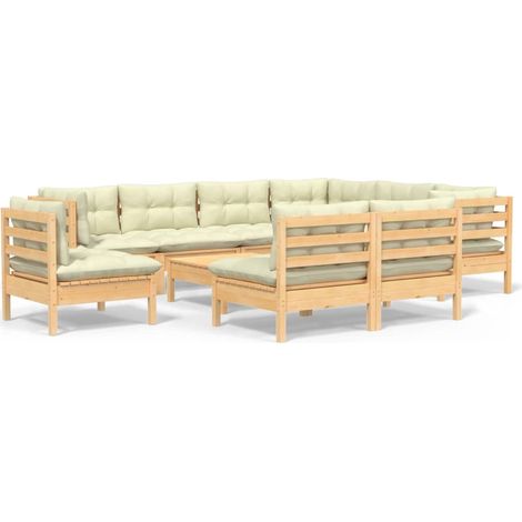 10-tlg. Garten-Lounge-Set mit Creme Kissen Massivholz Kiefer vidaXL (1/5)