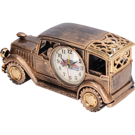 Réveil à grand cadran, porte-stylo multifonctionnel, modèle de voiture rétro, horloge pour enfants, bronze (1/5)