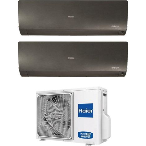 Haier Climatiseur rèversible Dual Split Série FLEXIS PLUS BLACK 9+15 avec 2U50S2SM1FA R-32 Wi-Fi intégré Couleur Noir 9000+15000
