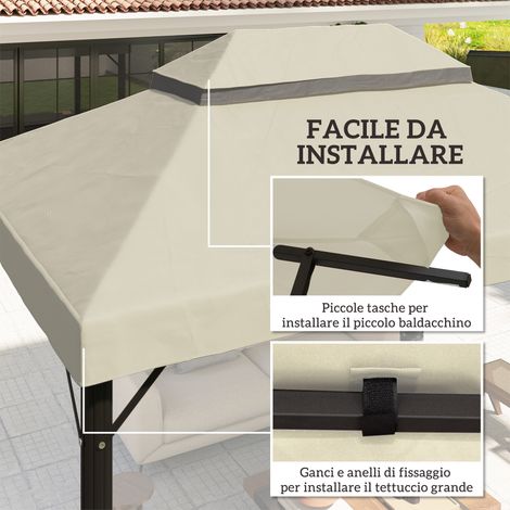 Toit de jardin 3x4 à 2 niveaux en tissu Oxford 600D avec trous de drainage, blanc crème (1/5)