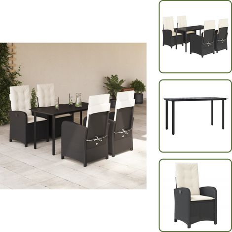 Rattanstuhl - vidaXL 5-tlg. Garten-Essgruppe mit Kissen Schwarz Poly Rattan - Sitzkissen