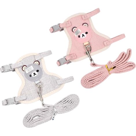 Arnés y correa para mascotas de 120 cm - Arnés acolchado suave para perros, gris y rosa, ajustable para conejos, gatos y animales pequeños (S)