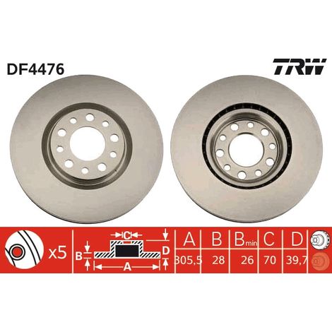 DISQUE DE FREIN AVANT DF4476 TRW