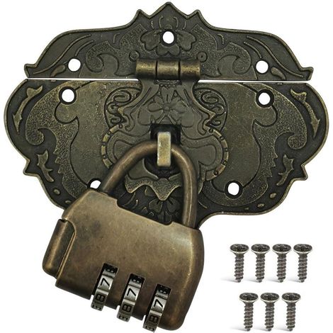 Vintage Kombinationsschloss mit Beschlägen aus Eisen, Bronze-Design für Truhen und Kisten