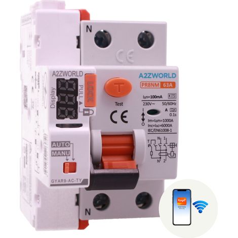 RCCB Interruttore Differenziale Puro WIFI Con Riarmo Automatico, Tipo A 1P+N 3M 6000A 100mA AC 230V IP20 IEC61008-1 PR8NM, Disponibili 25A 40A 63A (63A) (1/3)