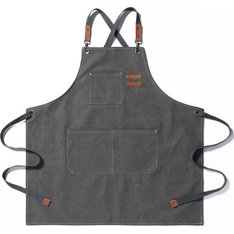 Grembiuli da cucina per uomo e donna con ampie tasche, grembiule da lavoro robusto e regolabile in tela di cotone con schiena incrociata - Crezuo