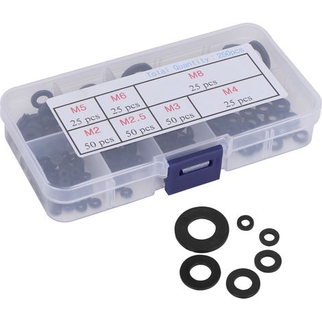 Kit de 250 rondelles plates en nylon noir (M2, M2.5, M3, M4, M5, M6, M8) (1/5)