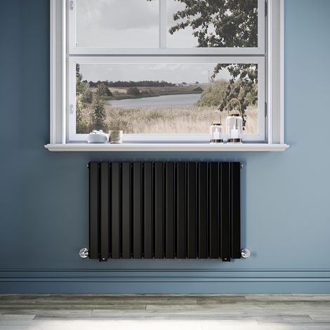 ELEGANT Black Designer Radiator 952 x 600 mm Flat Double Panel Horizontal Central Heating Radiator