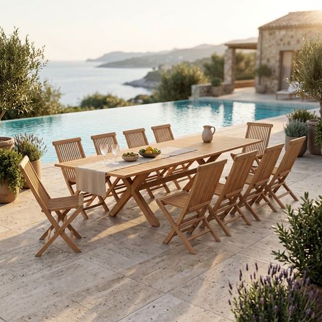 Salon de jardin en teck massif Malibu, 10 places (1/5)