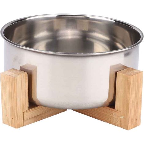 Gamelle Pour Chien En Acier Inoxydable Avec Support En Bois Pour Petit Chat Et Chiot - Lot De 1 (1/5)