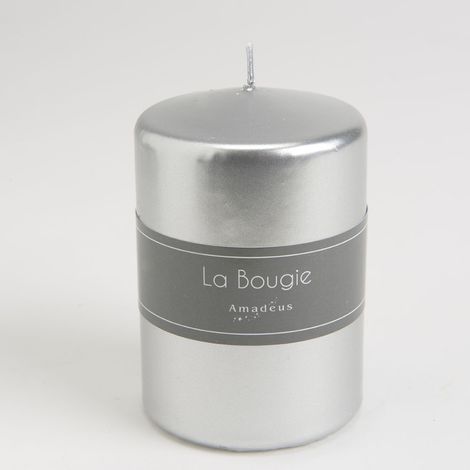 Amadeus - Bougie petit Cylindre 7 x 10 cm argent (lot de 6)