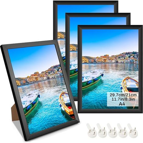 Cadres Photo A4 21x30 Noir Cadres Photo Muraux en Plastique, Cadre Photo A4 pour Affiches, Photos, Diplômes et Décoration Murale (1/5)