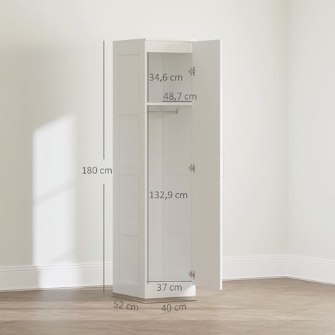 Armoire multifonctionnelle avec tringle, étagère et porte à fermeture amortie, 40 x 52 x 180 cm, blanche (1/5)