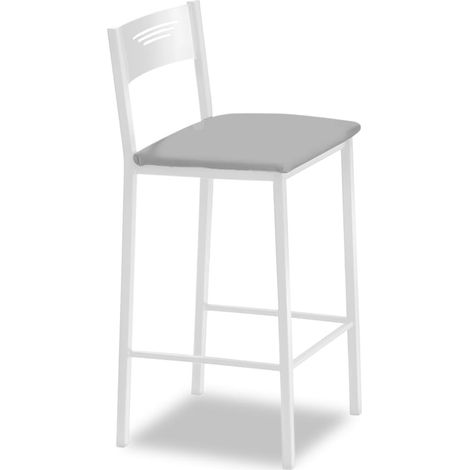 Tabourets de Cuisine Hauts tapissés avec Dossier, Structure Blanche et siège en Similicuir. Couleur de l'assise : Gris. Contenu : 1 unité. Dimensions : 90 cm (Hauteur Totale) (1/5)