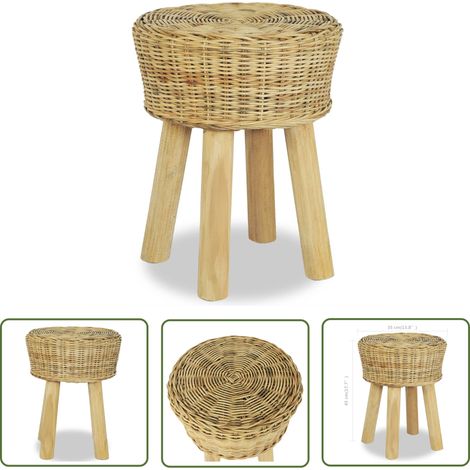 The Living Store Tabouret de bar Rotin naturel - Tabouret De Bar - Tabouret Design - Tabouret Rotin - Tabouret Teck - Chaise Haute (1/4)