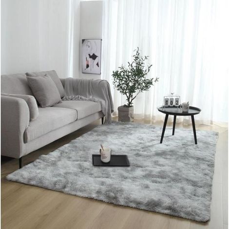 Tapis de Sol Shaggy Confortable Tapis Moelleux au Sol Anti-dérapage Absorbant Velours Décoration Salon Chambre 120160cm Gris Clair (1/2)