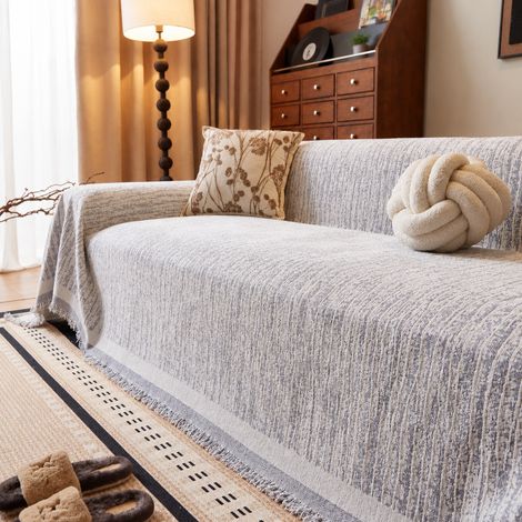 Jeté de Canapé Chenille Plaid Housse Uni Gris Clair 180x130 cm 750 g – Livraison gratuite (1/3)