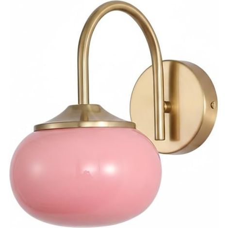 Applique murale de style scandinave moderne, abat jour en verre rose, suspension en métal et laiton, luminaire sphérique adapté aux chambres d'enfants, aux chambres à coucher et aux salons (ampoule no (1/4)