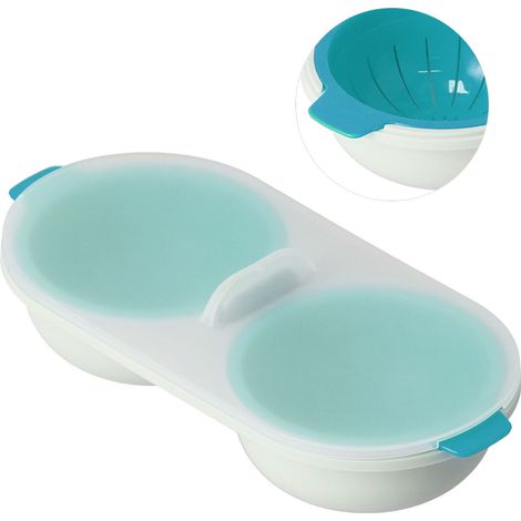 Cuiseur à œufs pour micro-ondes, en polypropylène alimentaire, avec bac récupérateur de graisse amovible, pour œufs cuits au micro-ondes, bleu. (1/5)