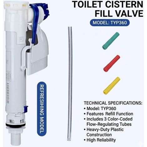 Mécanisme de chasse d'eau silencieux Compatible Geberit Type 360 Robinet flotteur réglable 23-38cm Arrivée 1/2" pour WC (1/4)
