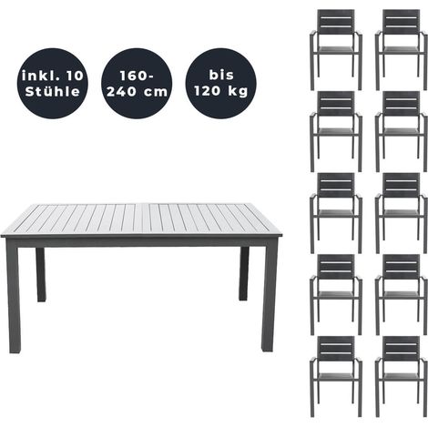 Home Deluxe - Gruppo da giardino allungabile CASA MADERA - 160/240 x 100 cm 10 sedie quantità 11 pezzi.