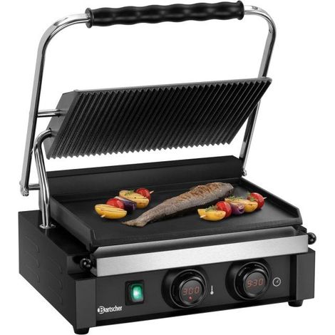 Grill contact panini PRO plaques en fonte lisse et nervurée, 2200 W, 220 V - MONO (1/4)
