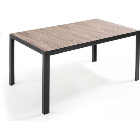 Oviala – Table de jardin rectangulaire 6 places en aluminium gris et céramique imitation bois – Ultra-résistante et facile à entretenir – Dimensions 146x100x74,5 cm (1/5)