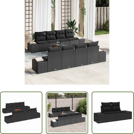 vidaXL Modulares Sofa - Gartensofa-set mit Speicher 9 pcs Schwarz Poly-Rattan (1/5)