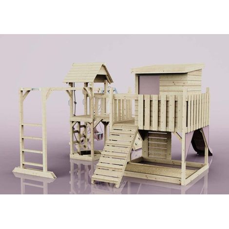 Polarplay Spielturm Tessa aus Holz in RosaBabyschaukel