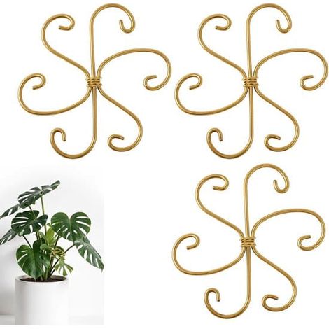 Stabilisateur de tige pour plantes en 3 parties - support pour plantes - accessoires réutilisables pour la culture de fleurs et de plantes - pour usage intérieur - doré - 3 pièces - 11 cm