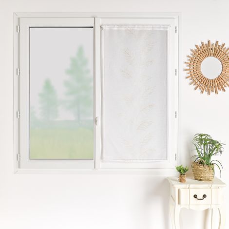 Voilage de fenêtre feuilles brodées Blanc cassé 90x210 cm