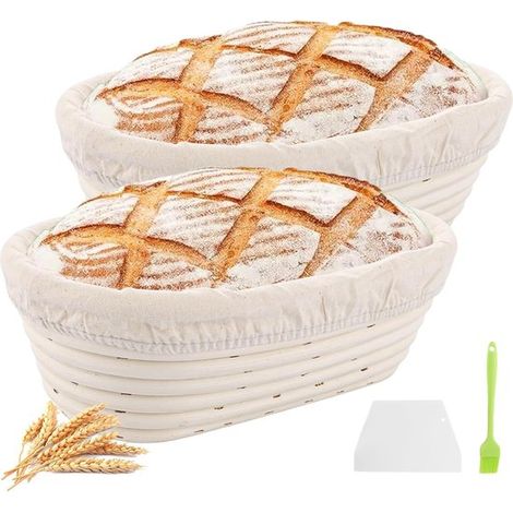 Panier à pain ovale en 2 parties, avec racloir à pâte et pinceau à huile en silicone pour pain maison, 25 x 15 x 8,5 cm (1/5)