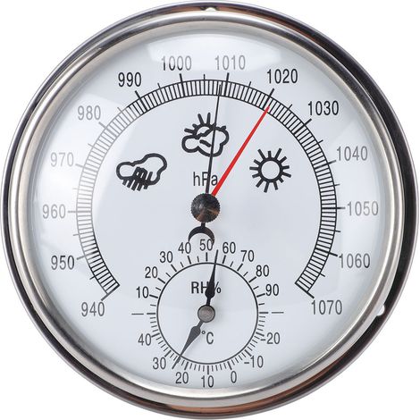 Station de prévision météo portable en acier inoxydable, hygromètre, thermomètre, baromètre, 5,2 pouces, pour jardin, entrée, garage, salon, bureau (1/5)