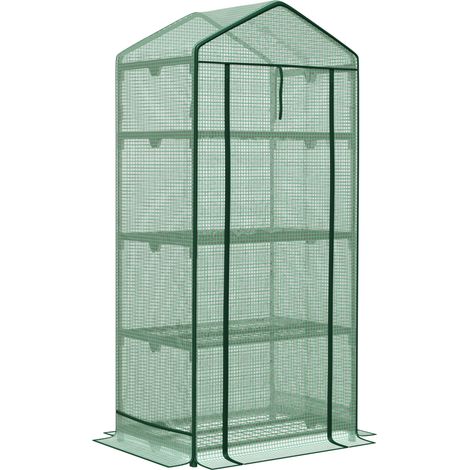 Mini serra in metallo con copertura PE, 3 ripiani e porta avvolgibile, verde 69 x 49 x 125 cm (1/5)