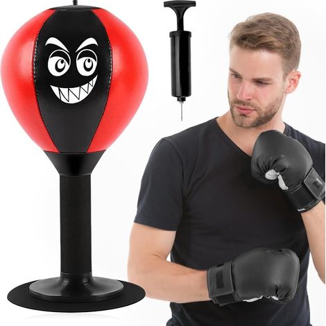 Table de Punching Ball de Bureau avec Ventouse - Sac de Frappe Résistant - Mini Sac de Frappe pour Activité à la Maison et au Bureau pour Soulager Le Stress, Rouge (1/5)