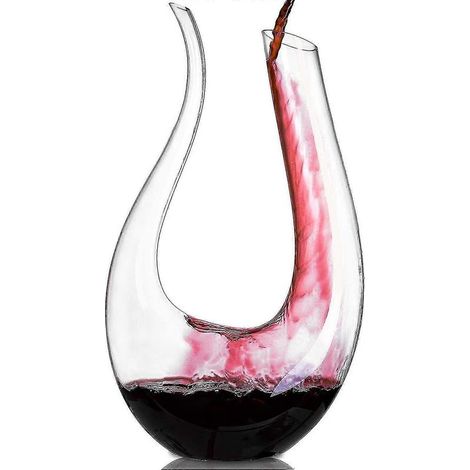 Ensemble bouteille de vin en cristal en forme de U de 1,5 litre, carafe à vin rouge sans plomb, bouteille de vin aérée avec carafe en verre, carafe (1/4)