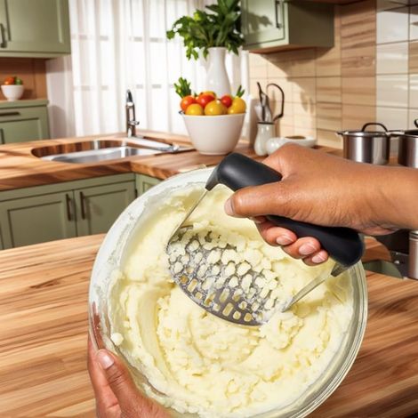 Presse-purée en acier inoxydable avec poignée en polypropylène lisse pour pommes de terre, fruits, avocat, haricots, etc (1/5)
