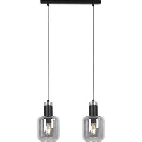 Suspension noire 2 globes verre fumé E27 Denis Kaja (1/5)