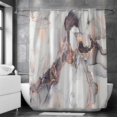 Rideau de douche imperméable à motif géométrique abstrait marbré - Aspect luxueux, excellente résistance à l'eau - Haute qualité, extra épais, facile à installer - Gris (1/5)