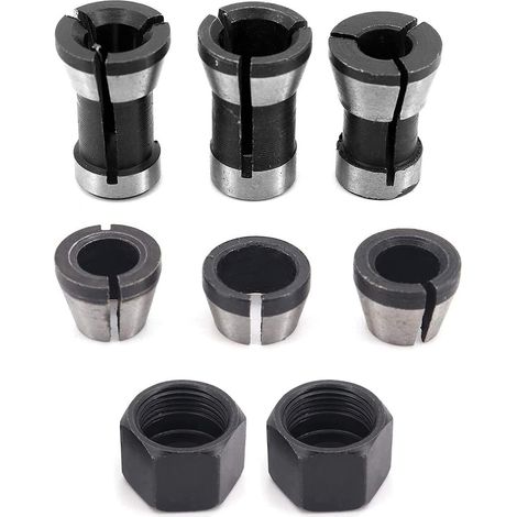 Mandrin De Serrage - Acier Haute Précision - Pour Défonceuse - 6 mm 6 35 mm 8 mm - Lot De 6 + 2 Écrous (1/5)